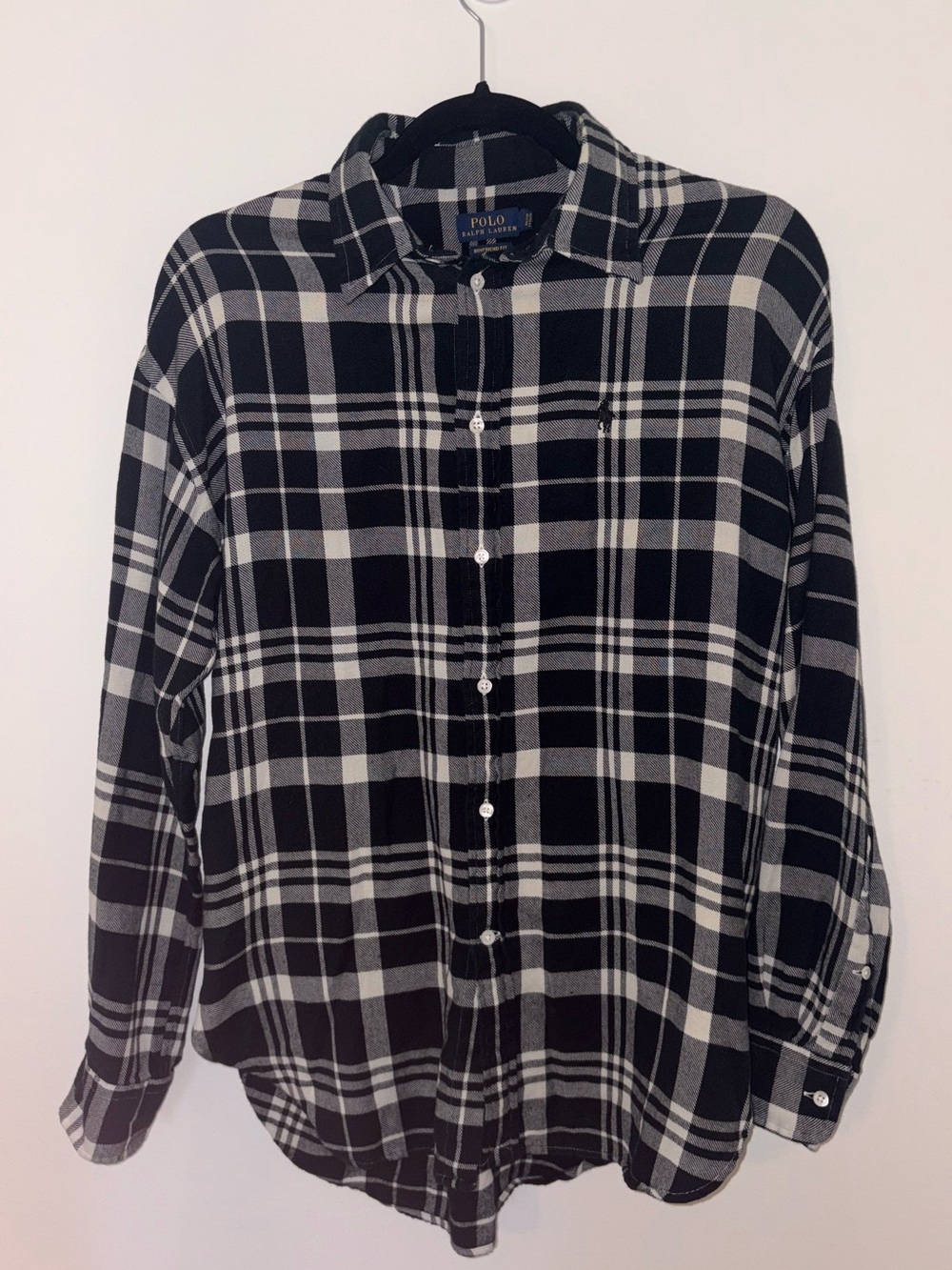Polo Ralph Lauren Black & White Plaid Button-Down Shirt Boyfriend Fit Size 6